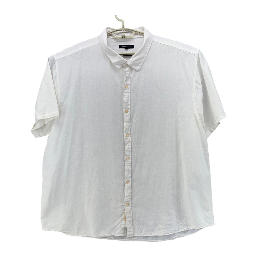 Peacocks Mens Linen Button‎ Up Shirt XXXL UK Off White Summer Classic Timeless